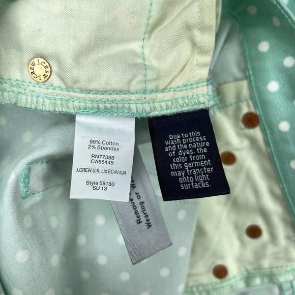 J Crew Jeans Womens 28 Mint Green Cropped‎ Matchstick Polka Dot Denim Pants NEW - Picture 12 of 13